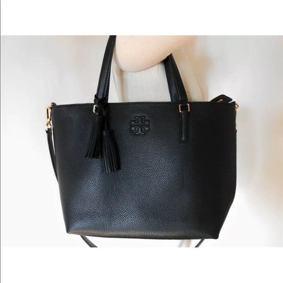 TORY BURCH THEA  LARGE ZIP TOP LEATHER TOTE LAPTOP BAG BLACK SOLD OUT BNWOT $495 - Picture 4 of 10